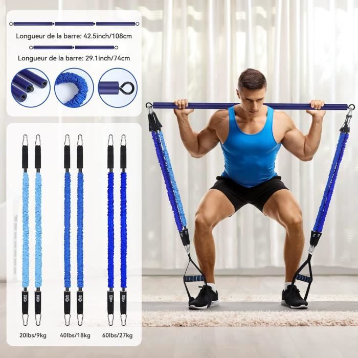 Kit de Barre de Pilates Hommie avec Barre Pilates à 3 Sections, 6 Bandes de  Résistance Elastiques en Latex - Fitness et Musculation