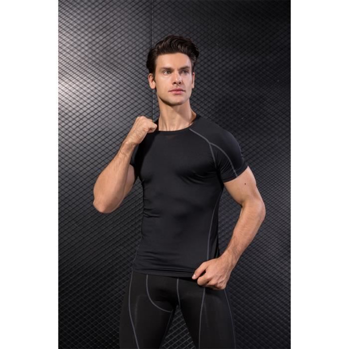 T-shirt musculation compression manches courtes respirant col rond homme