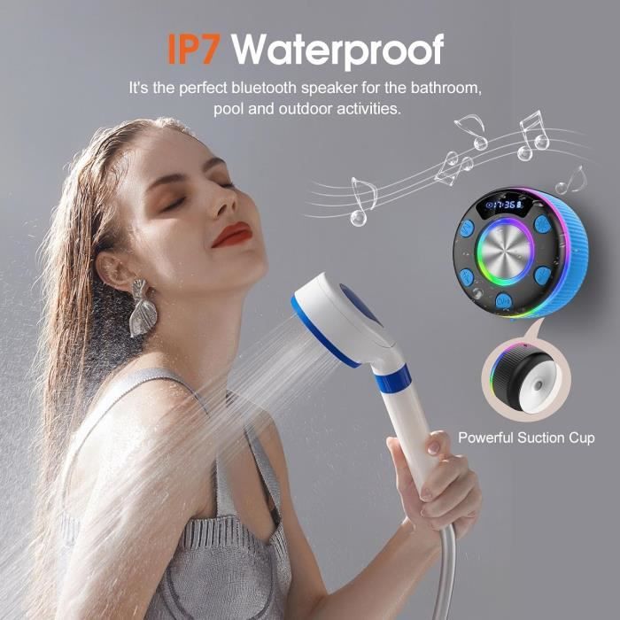 Enceinte Douche Bluetooth 5.3, Enceinte Etanche Ip7, Haut-Parleur Avec