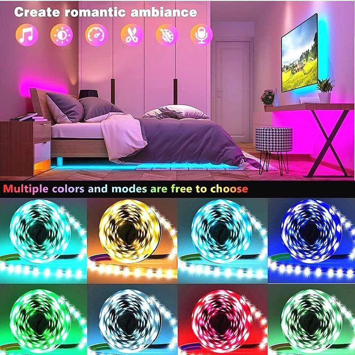 FUPT 2M Ruban Led, Bande Led 5050 RGB, Télécommande Multicolore