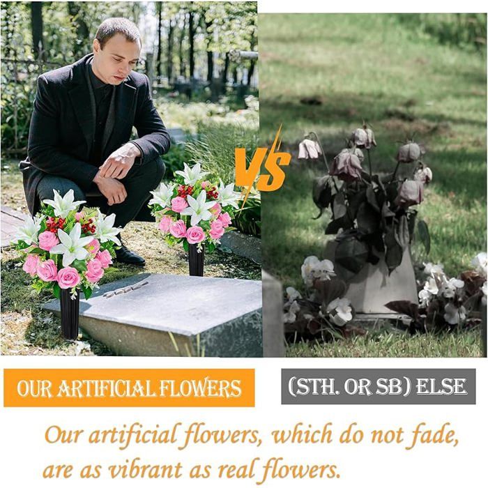Fleurs artificielles pour cimetière, fleurs commémoratives, convient pour les arrangements floraux de cimetière, décoration florale intérieure et extérieure Fleurs artificielles pour cimetière, fleurs commémoratives, convient pour les arrangements floraux de cimetière, décoration florale intérieure et extérieure