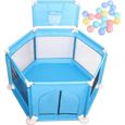 LEXLIFE Parc pour bébé et compact à 6 côtés avec 10 boules - stylo de jeu solide et durable - Bleu-0