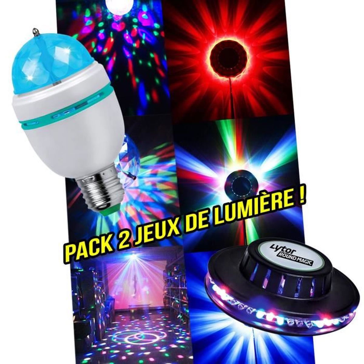 Pack soirée lumière Ampoule à LEDs RVB rotative + Jeu de lumière style