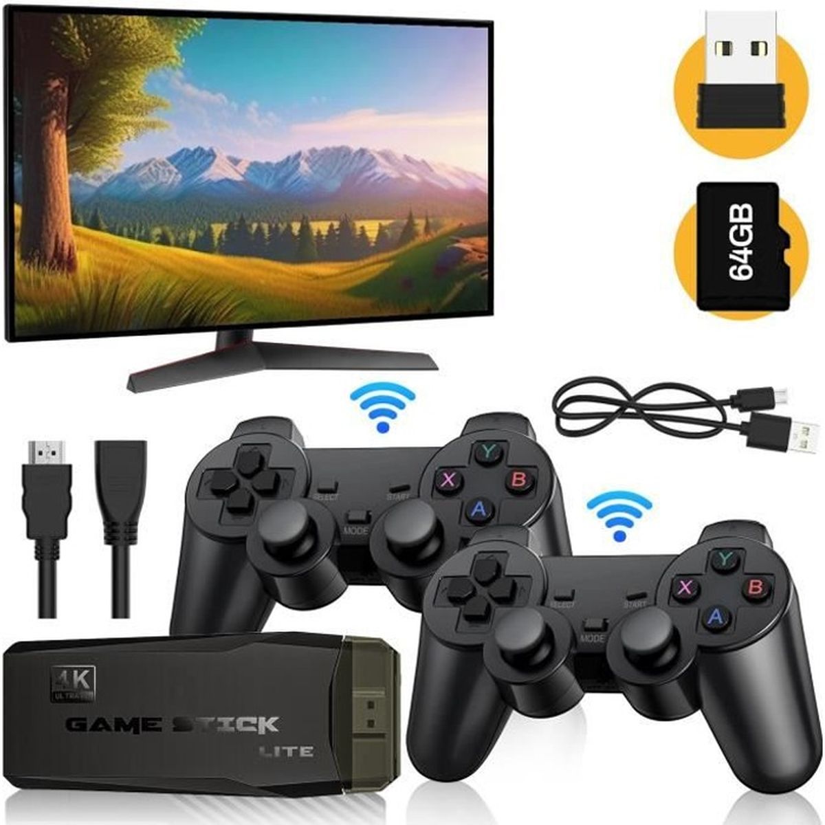 Console de jeu rétro Plug and Play Game Stick TV avec 2 contrôleurs de