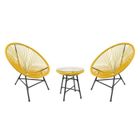 IAMS CHIEN Ensemble de jardin Bistro - RayGar - Chaises à Cordes en Forme d'œuf avec Table - Jaune - Métal - 2 personnes