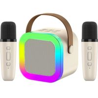 Mini Portable Microphone Karaoke Bluetooth Sans Fil avec 2 Micro, avec Magique Voix Change et LED Lumière Qualité Sonore HiFi