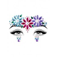 Bijoux pour visage adhésifs - Dahlia - Strass colorés - Rose, violet et bleu