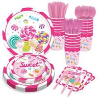10xSet d'assiettes en papier Lollipop Tasses et serviettes de table jetables Kids Girls Happy Candy Birthday Party Decor