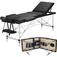 Table de Massage Pliante à 3 Sections, Lit de Massage Portable Aluminium à 8 Niveaux, Noir
