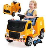 GOPLUS Tracteur Electrique Enfants 3-8 Ans avec Télécommande 2,4G,Camion Poubelle 3KM/h,6 Jouets/Lumières/Musique,Charge 35