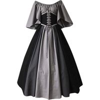 ROBE MéDiéVale RéTro pour Femme Grande Taille Costume Col Rond Manches Flares Robe Vintage Adulte Noir