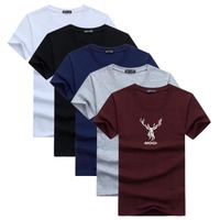 Lot de 5 T-Shirt Homme Ete Manches Courtes Col Rond Casual Tee Shirt Imprimé Coupe Droite - Blanc/noir/bleu/gris/bordeaux