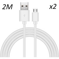 [2 pack] Cable Blanc Micro USB 2M pour tablette Lenovo Tab 4 10" - E10 10.1" - M10" Gen 1 - M8" [Toproduits®]