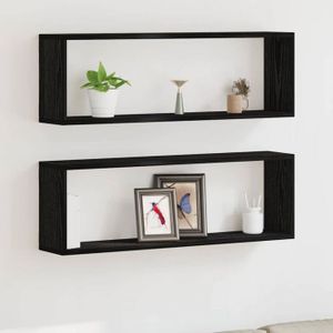 RLAVBL Lot De 5 Étagères Murales Noires En Bois 60cm - Étagères Flottantes Pour Chambre, Salon, Cuisine Et Bureau