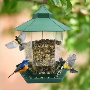 Mangeoire oiseaux extérieur à suspendre pour oiseaux sauvages pour jardin  balcon Distributeur de graines «324 Cabane Gris Blanc»