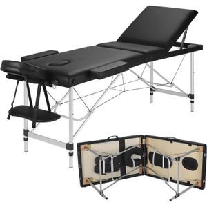 TABLE DE MASSAGE - TABLE DE SOIN Table de Massage Pliante à 3 Sections, Lit de Massage Portable Aluminium à 8 Niveaux, Noir