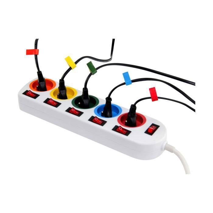 DIO Bloc multiprise 5 prises blanc avec interrupteur individuel de couleur  - Cdiscount Bricolage