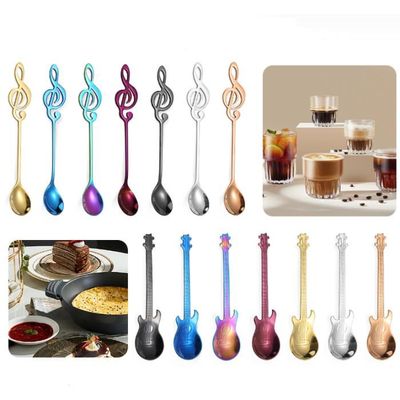 14 Pièces Cuillère à café en forme en forme de guitare et en forme de note, cuillère à café en acier inoxydable,cadeau de musicien - Maison