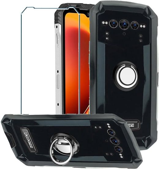 Coque Et Protection Écran Pour Doogee Blade 20 Play - Housse TPU Silicone Avec Anneau Support Rotatif 360°, Film Verre Trempé HD