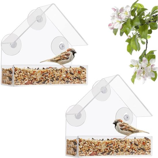 Mangeoire Oiseaux Fenêtre Transparent Avec Ventouses - 15x15x6 Cm Pour Moineaux Et Oiseaux Sauvages
