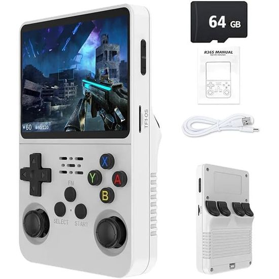 R36 Max – Console Portable Rétro Linux – 15 000 Jeux Intégrés – écran IPS 4″ 720×720 – 64 Go (gris)