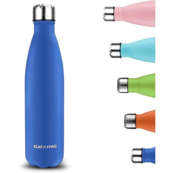 500ml Bouteille D'eau Isothermes Gourdes Acier Inoxydable Extérieur Fitness Bois Bleu Marine
