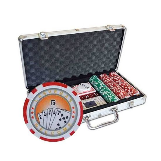 Eaxus Coffret Poker Royal Flush - 300 Jetons + 2 Jeux Cartes + Dés - Étui Aluminium - Soirée Jeux