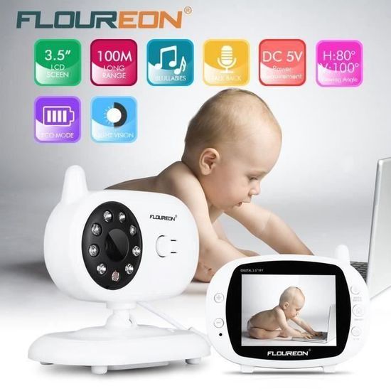 A Babyphone Ecoute Bébé Vidéo FLOUREON SP850 Sans Fil 3,5 Pouces LCD Ecran Bébé Moniteur 2.4GHz Bidirectionnelle Vision NoYW6819