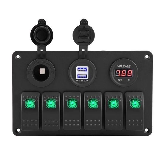 8 Gang Panneau Interrupteurs à Bascule 12-24V Double Chargeur USB Prise avec Voltmètre à LED