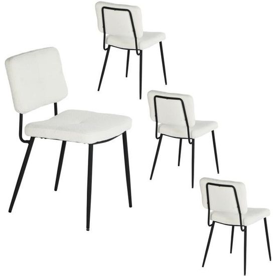 MEUBLES COSY Lot de 4 chaises de salle à manger en tissu bouclette imitation peau de mouton,pieds en métal noir