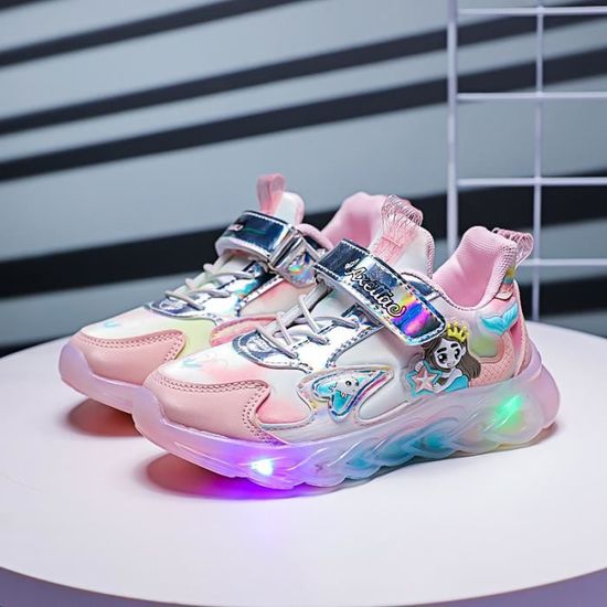 Basket Lumineuse Enfant Rose Mixte Synth tique Lacets Rose