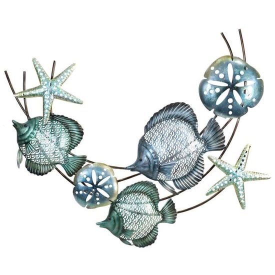 Sculpture Murale Poisson Bleu En Métal – Art Nautique 68 Cm, Intérieur/extérieur