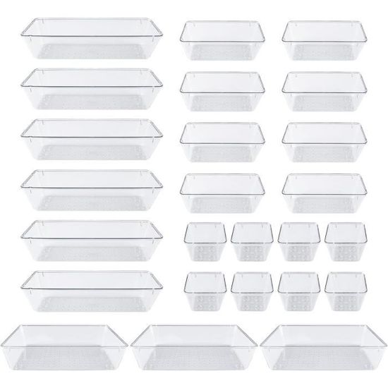 Lot De 25 Plateaux Organisateurs Pour Tiroirs - 4 Tailles - Clair/Noir - Pour Cosmétiques Et Bijoux