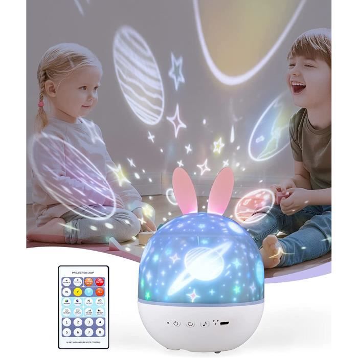 Bébé Veilleuse Projecteur,Lampe de Projecteur avec 6 Films de Projection,8 Chansons LED Enfant Veilleuse Lampe Musicale et Lumineuse 360°Rotation pour Noël,Anniversaire pour Enfants 