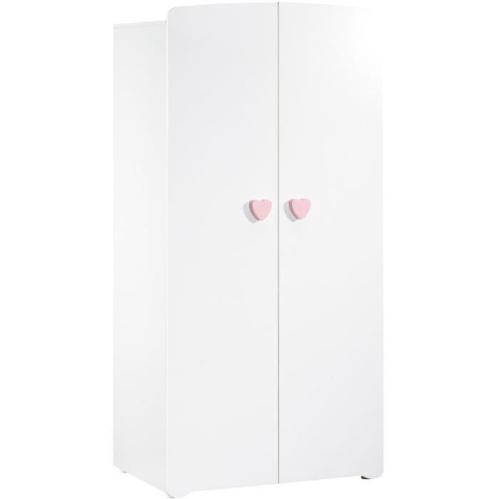 Armoire bébé Basic - MDF - Blanc - 2 portes - Bouton cœur rose - 85 x 175 x 56 cm - BABY PRICE