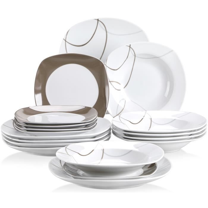 Veweet NIKITA 18pcs Assiettes Service de Table Pocelaine Assiettes Plates Assiette Creuse Assiette à Dessert Vaisselles