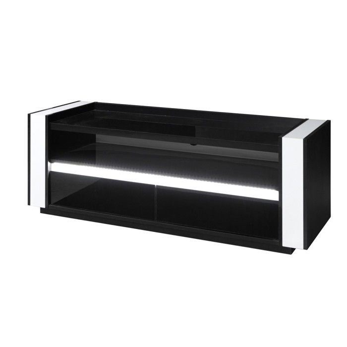 Meuble tv LINA noir et blanc laqué + LED