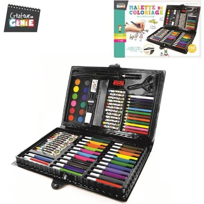 Malette de coloriage 86 pièces feutres crayons de couleurs pastels peintures à l'eau pinceau peinture ... Idéal loisirs créatifs