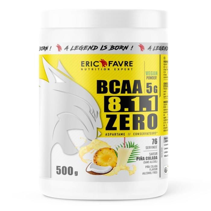 BCAA POUDRE 8.1.1 Zero - Acides Aminés Musculation Vegan 500 Gr - Laboratoire Français Eric Favre (Piña colada)