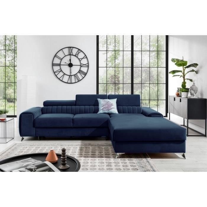 Canapé d'angle 5 places Bleu Tissu Luxe Confort