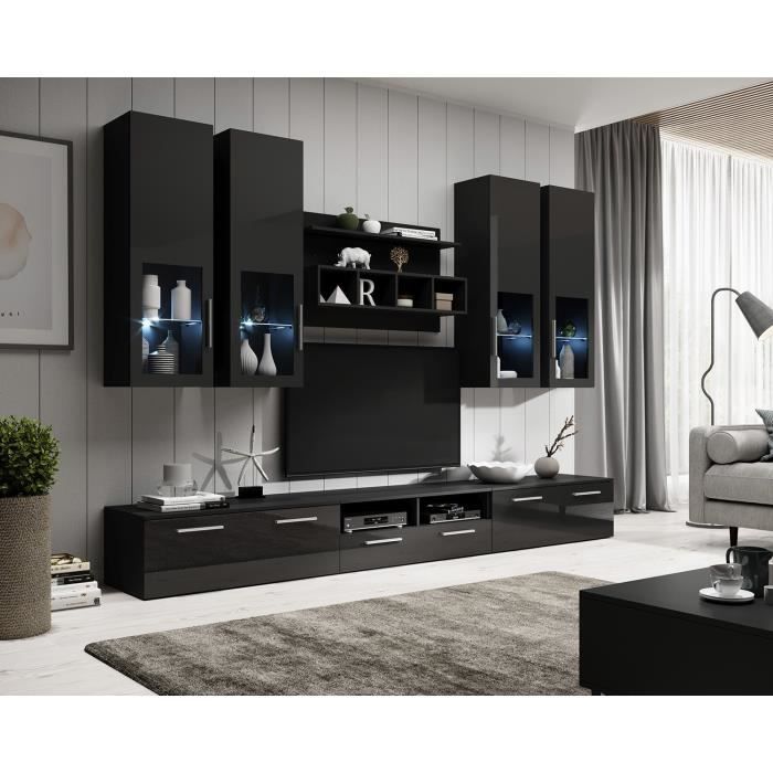 Meuble Mural TV Acosta noir (3 m)