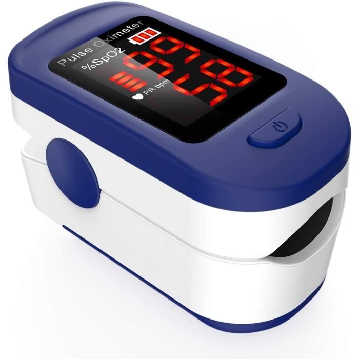 Oxymètre de Doigt Professionnel,Oxymètre de Pouls Électronique Numérique avec Moniteur de Fréquence Cardiaque-Ecran LED-Étui,Bleu