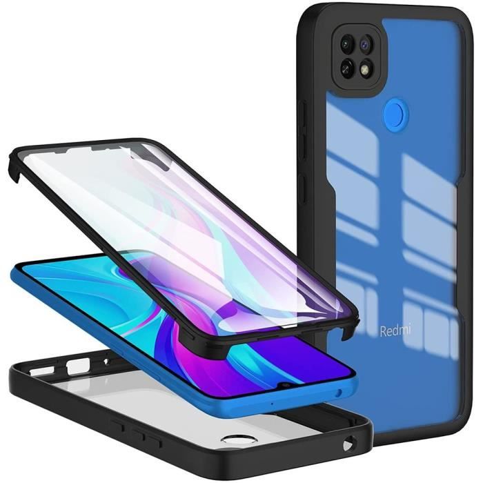 Coque pour Redmi 10A Protection Intégrale Avant et Arrière Double Face Noir