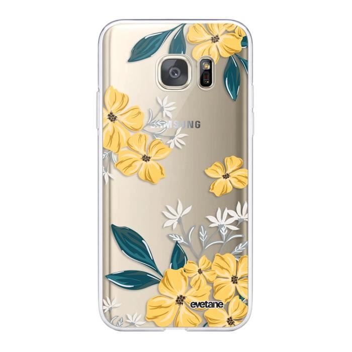 Coque Samsung Galaxy S7 360 intégrale transparente Fleurs jaunes Ecriture Tendance Design Evetane.