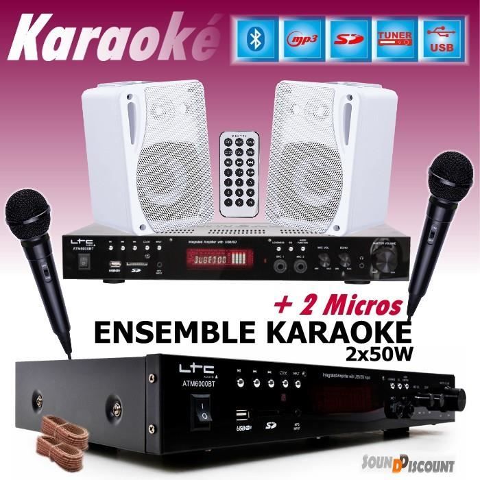 PACK KARAOKÉ COMPLET + 1 AMPLI USB MP3 SD BLUETOOTH + 2 MICROS + 2 ENCEINTES HIFI ... PA-DJ
