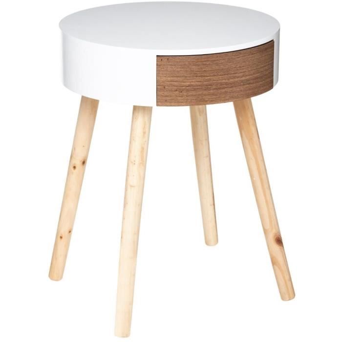 Table à café rond - Pieds en bois massif - Blanc - Scandinave - Ø39,5 x H50,5 cm - DONA