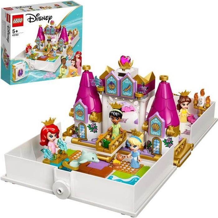 LEGO® 43193 Disney Les Aventures d’Ariel, Belle, Cendrillon et Tiana dans un Livre de Contes, Disney Princesses