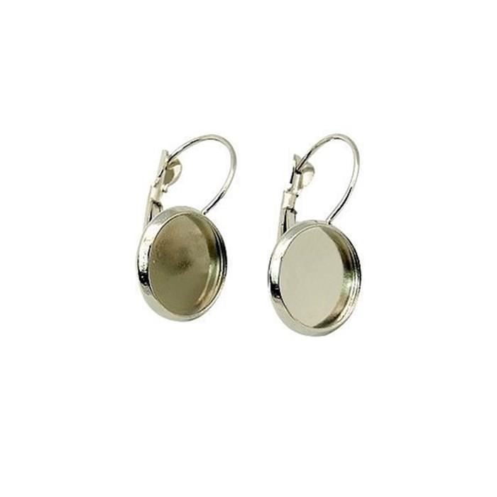 PandaHall - Lot de 20 Composants Dormeuses Supports Boucles d'Oreilles Pour Cabochon en Laiton, Couleur Platine Sans Nickel
