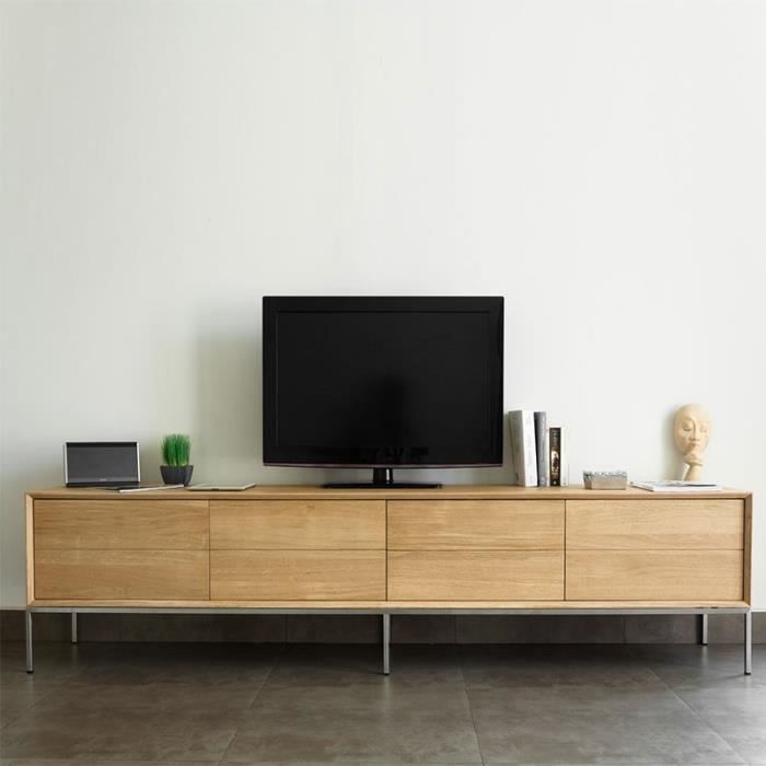 Meuble Tv 2 Tiroirs 2 Portes -kubico- Chêne Massif - Paris Prix