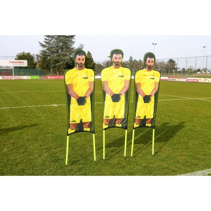Lot de 3 mannequins jaunes flexibles en polyester imprimé - Entraînement coups francs football